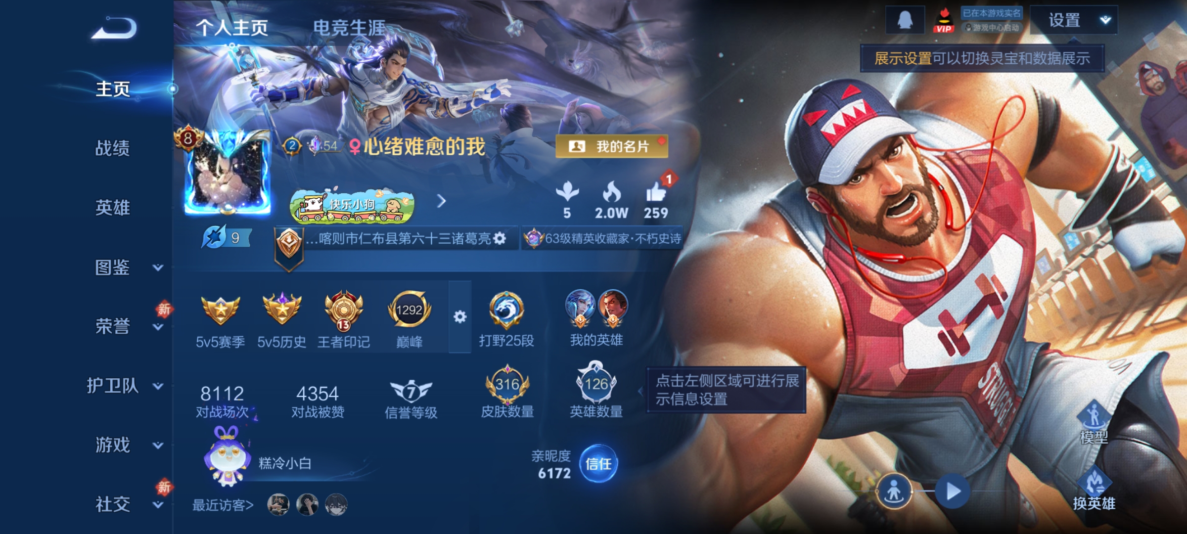 王者荣耀账号安卓QQ126英雄-316皮肤-【V8 1典藏 2星传说 22传说 316皮肤 126英雄】打野25段，活力