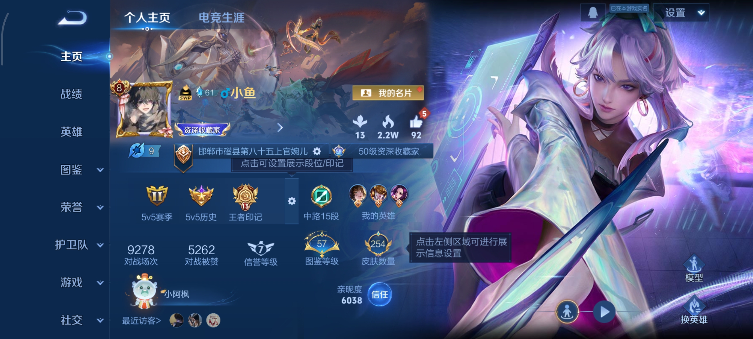 王者荣耀账号安卓QQ125英雄-254皮肤-打野20段，19传说，至尊宝，幽冥火,金色仲夏夜，云鹰飞将,山海·苍雷引,一