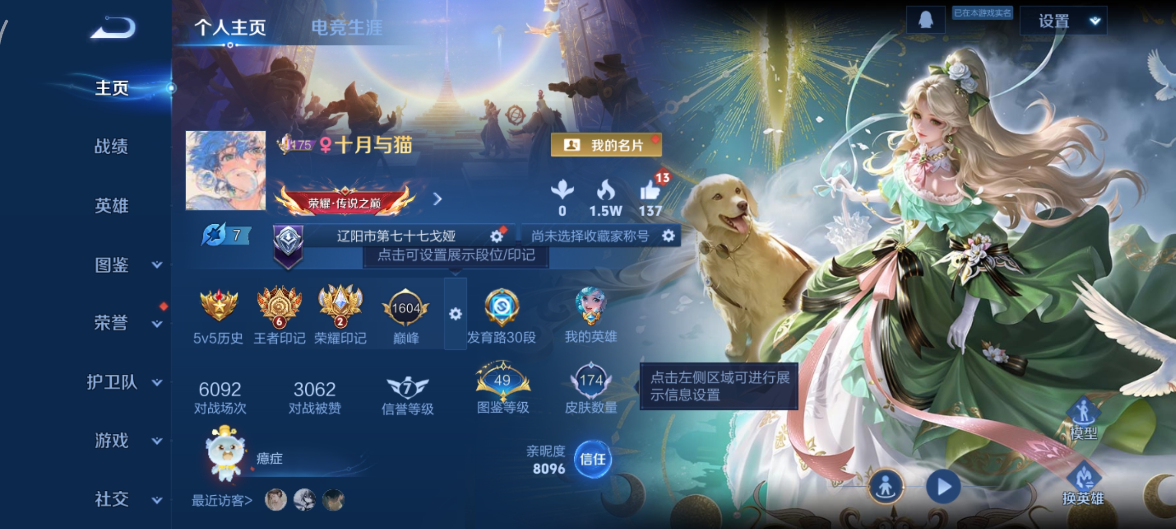 王者荣耀账号安卓QQ127英雄-174皮肤-发育路30，天机白泽，怪盗基德,兔狲·蓬尾，18传说，云鹰飞将,逐花归海,记