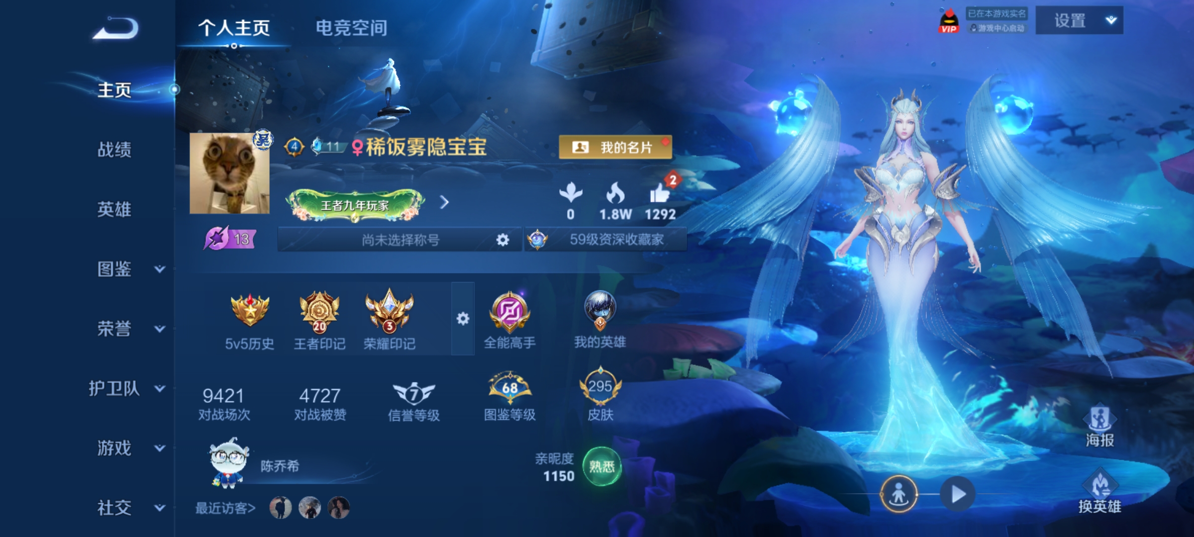 王者荣耀账号安卓QQ发育路29段/万战艾琳/1金标：艾琳/3市标：虞姬，张飞，铠/13个性按键/1典藏：倪克斯神谕/11